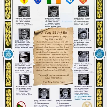 A DF poster with photographs of the nine casualties and the two survivors. 
Credit DF Printing Press. Poster