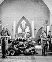 The vigil party at the casket in the Church of St Marie in Leopoldville.  The vigil was mounted by personnel drawn from contingents in the city.  The coffin was draped with the UN and Irish flags. Photo credit: UN Multimedia. vigil party
