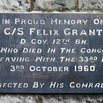 Plaque in honour of CS Grant erected in 1990 on the now former Garrison Church, Kickham Barracks, Clonmel