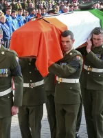 The MP Bearer Party carrying his coffin into the Cathedral of the Assumption, Thurles
Photo Credit: Independent Newspapers. Funeral Lt Col Griffin