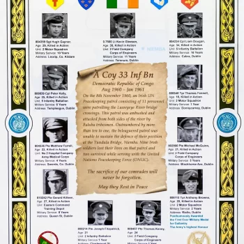 A DF poster with photographs of the nine casualties and the two survivors.
Credit DF Printing Press. Poster
