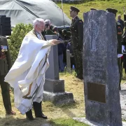 The unveiling of the monument to SS Caomhán Seoige (Pte Joyce) at the cemetery on Inis Oírr Unveiling