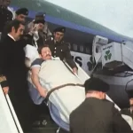 Press photo of the wounded Pte John O’Mahony arriving at Dublin Airport on 24 Apr 1980 Pte OMahony