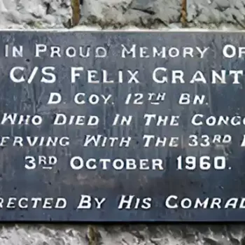 Plaque in honour of CS Grant erected in 1990 on the now former Garrison Church, Kickham Barracks, Clonmel